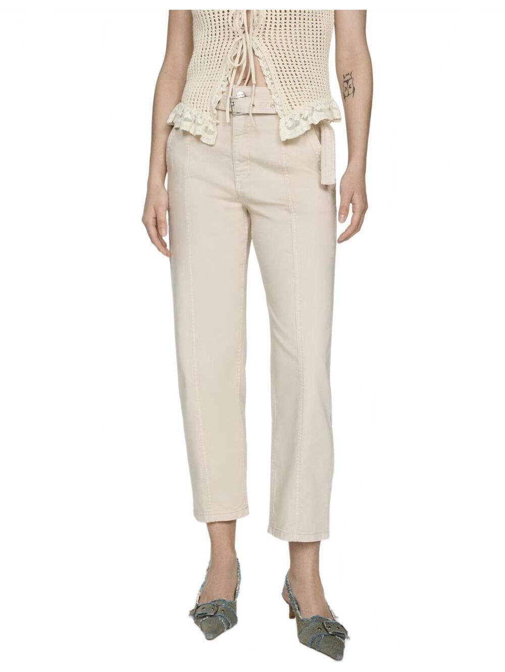 Mango Slouchy Jeans with Hem and Belt Off White Size 4